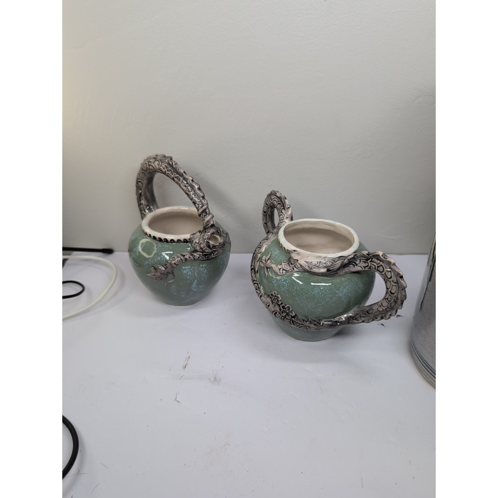 Blue Sky Ceramic Heather Goldminc Creamer & Teapot Green Dragon 2013 No Lid